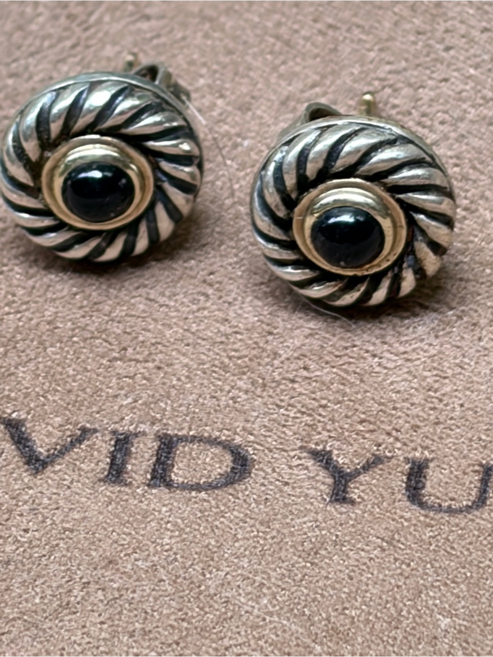 David Yurman Black Onyx Cable Round Stud Earrings - Silver & Gold